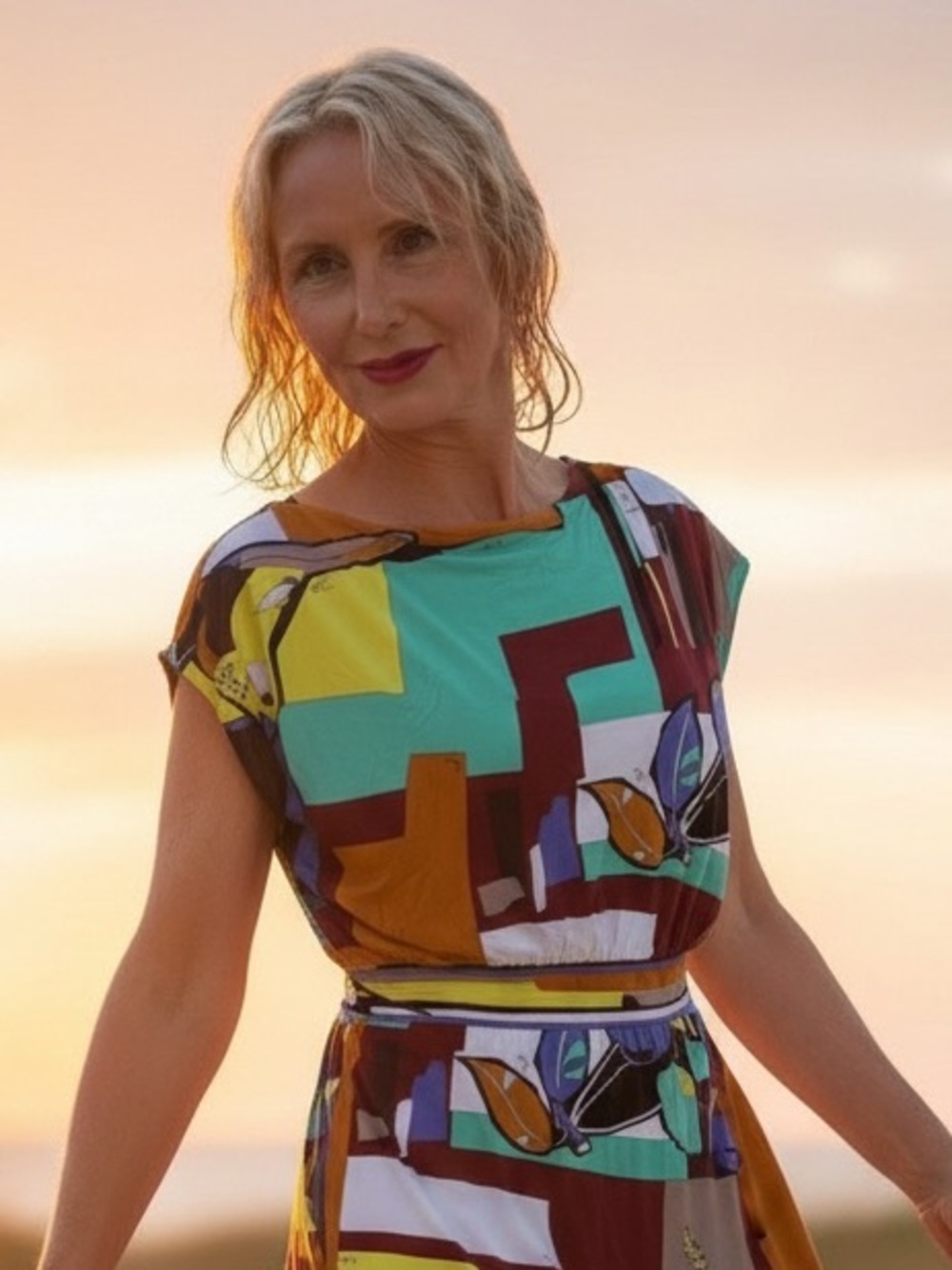 Emilio Pucci Multicolor Geometric & Butterfly Print Short Sleeve Top